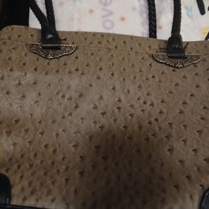 Textured Tan Handbag with Black Handles
